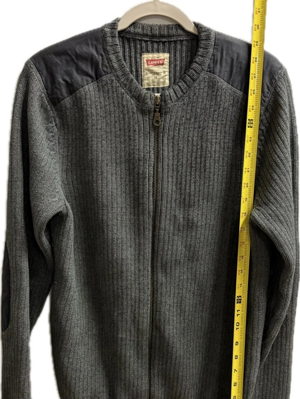 Levi's‎ Gray Ribbed Full-Zip Sweater with Elbow & Shoulder Patches